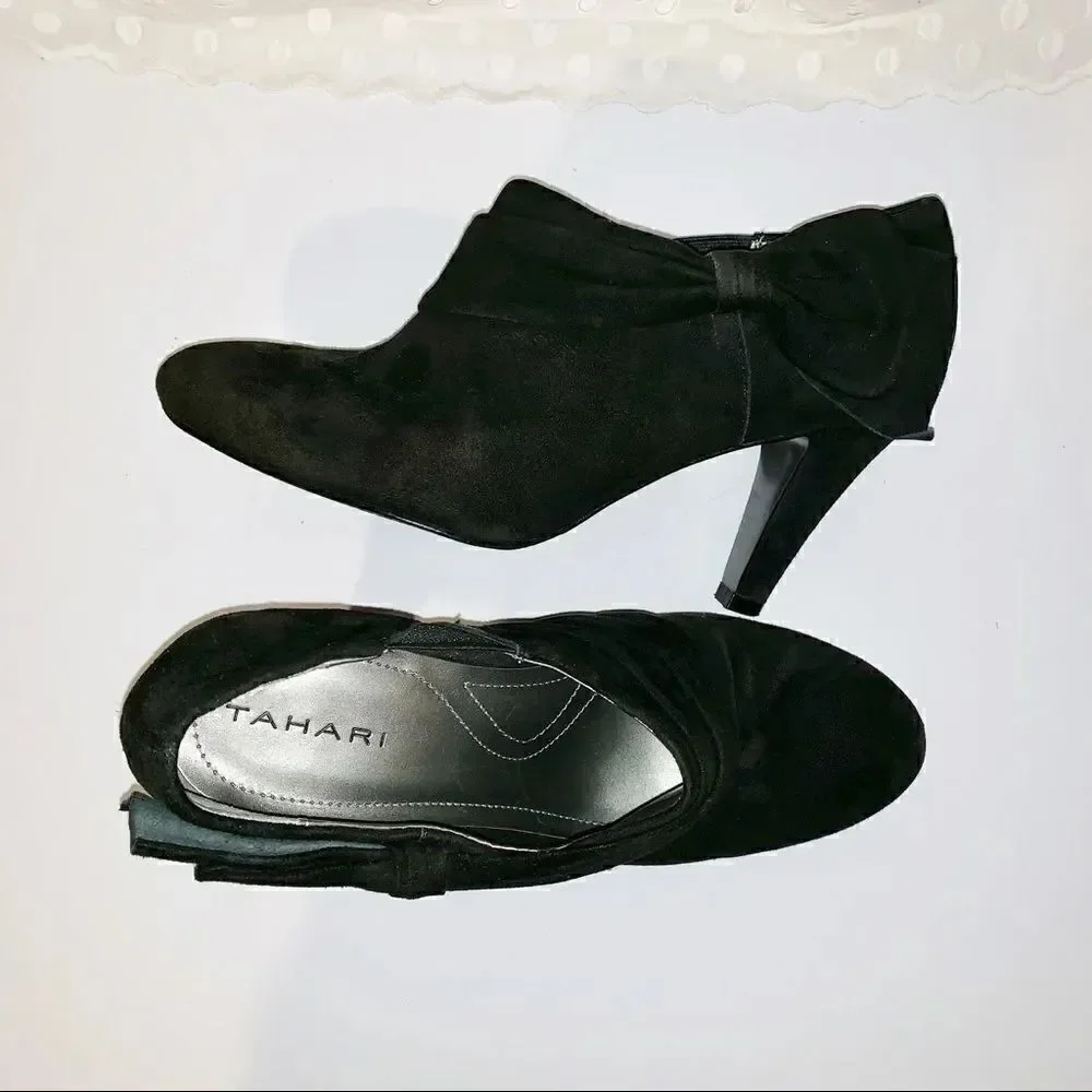 Tahari Greyson black suede high heel booties 7